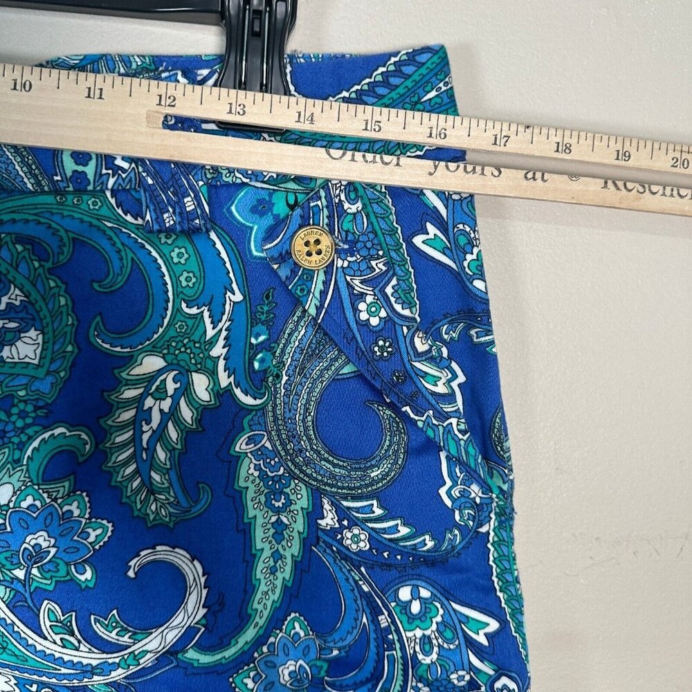 Lauren Ralph Lauren Size 10 Shorts Women Blue Green Paisley Floral Pockets Chino - Picture 3 of 10